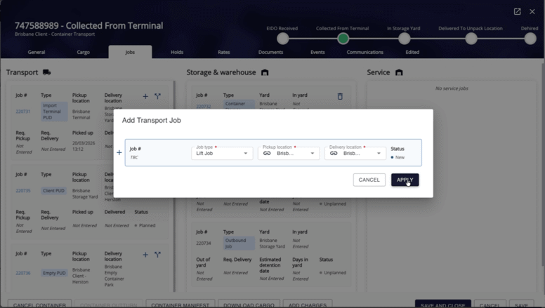 screen UI of Origin TMS