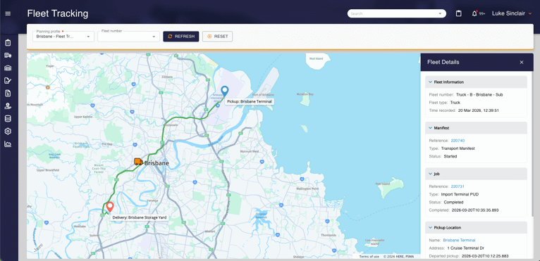 UI screen of fleet tracking map